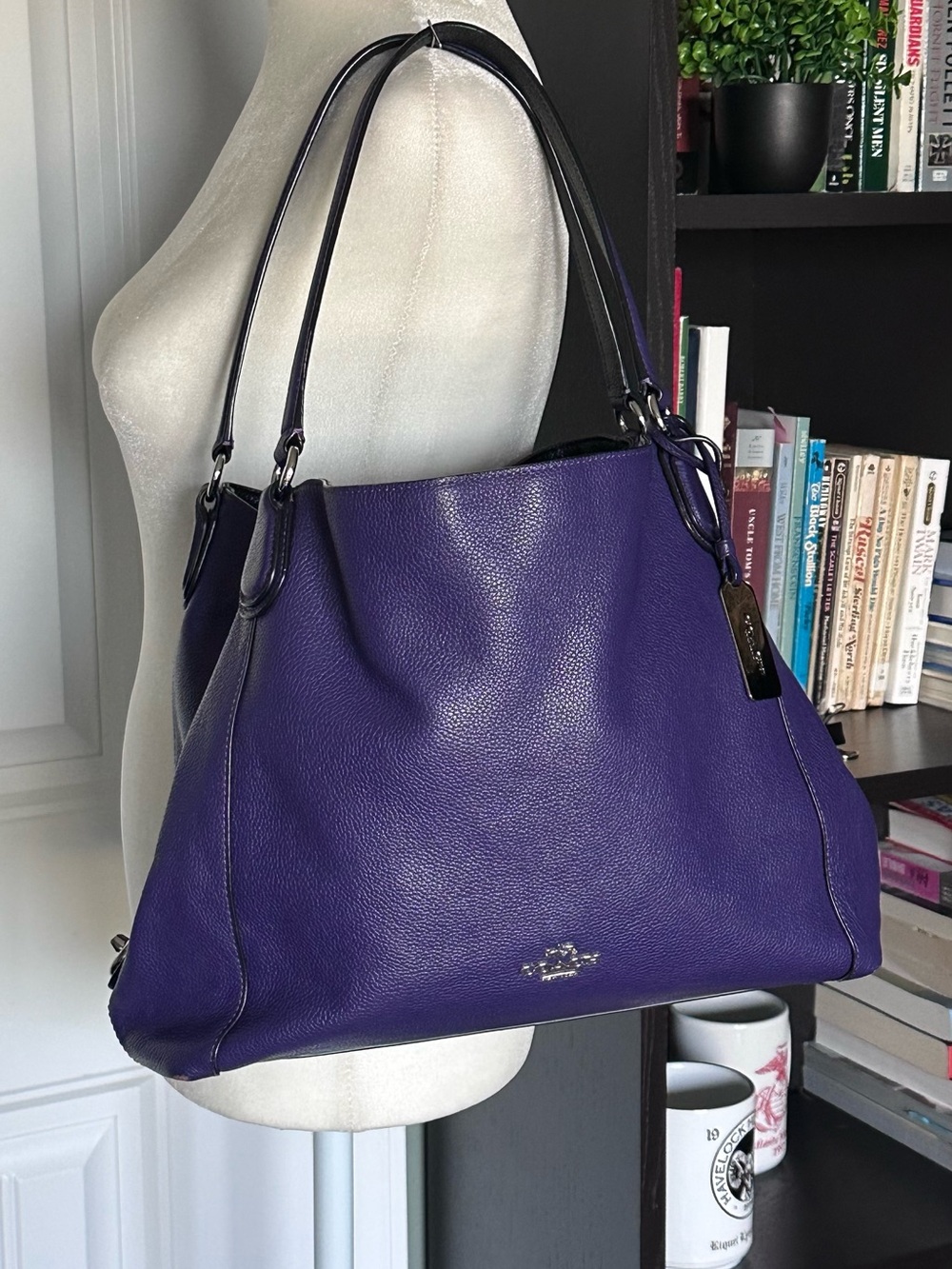 Coach Edie 31 Purple Pebbled Leather Shoulder Bag 3 Compartment Tote - Picture 3 of 13
